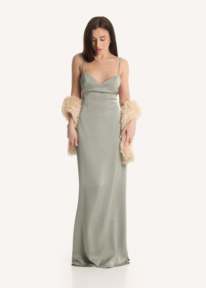 Платье-комбинация макси оливковое ALÁBEL