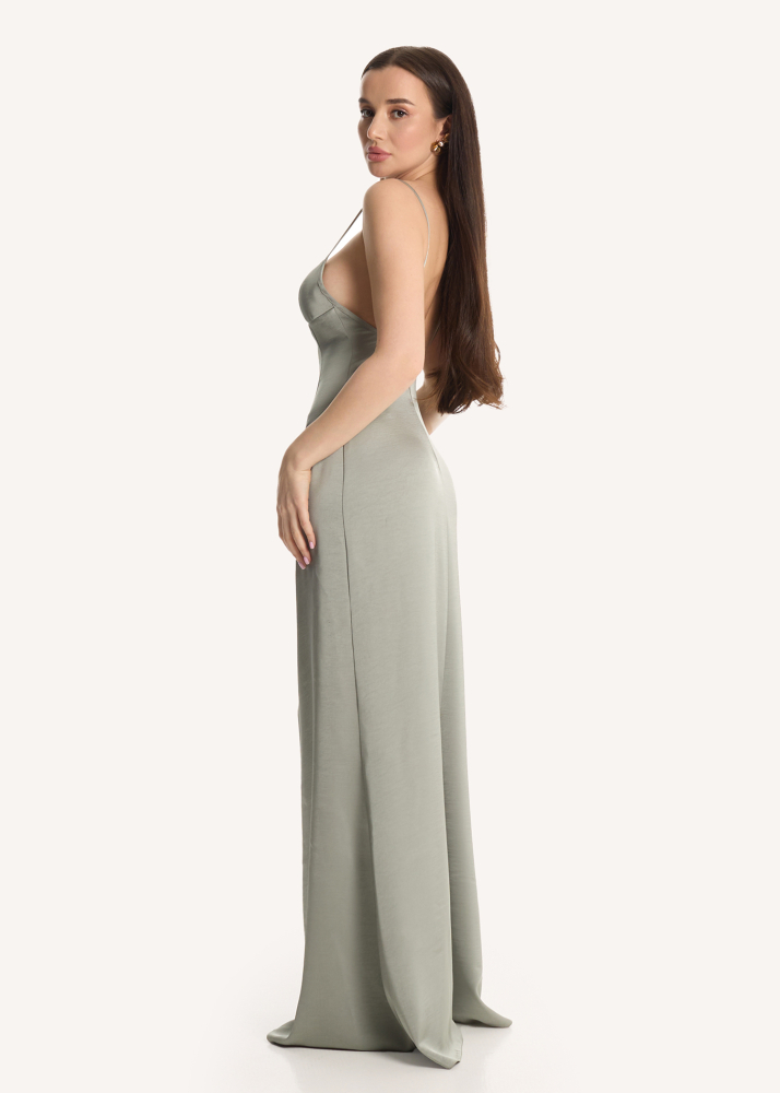 Платье-комбинация макси оливковое ALÁBEL